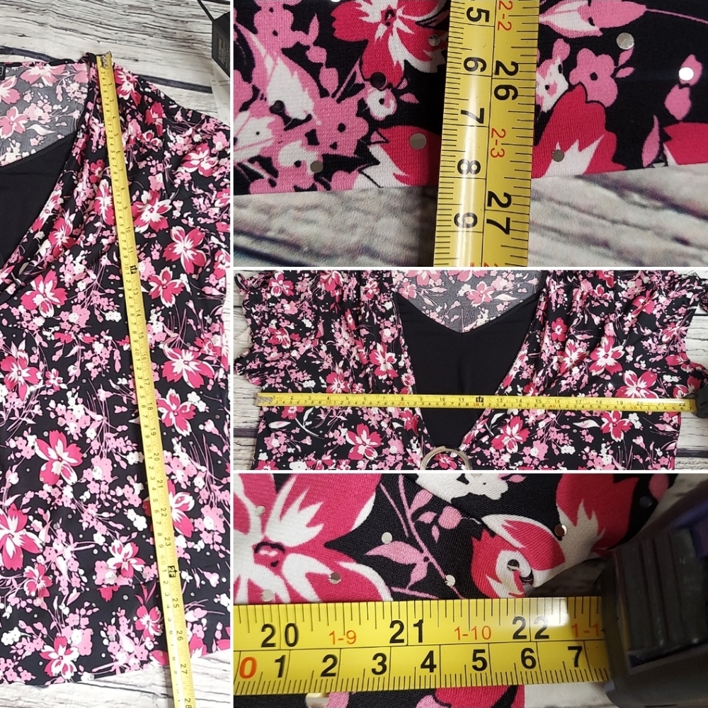 Elements Floral Layered Look Keyhole Sleeve Blouse - Picture 10 of 12